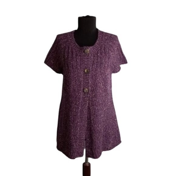 Charter Club Size M Cardigan Sweater Purple Knit Short Sleeve Acrylic Wool Blend - Picture 1 of 8